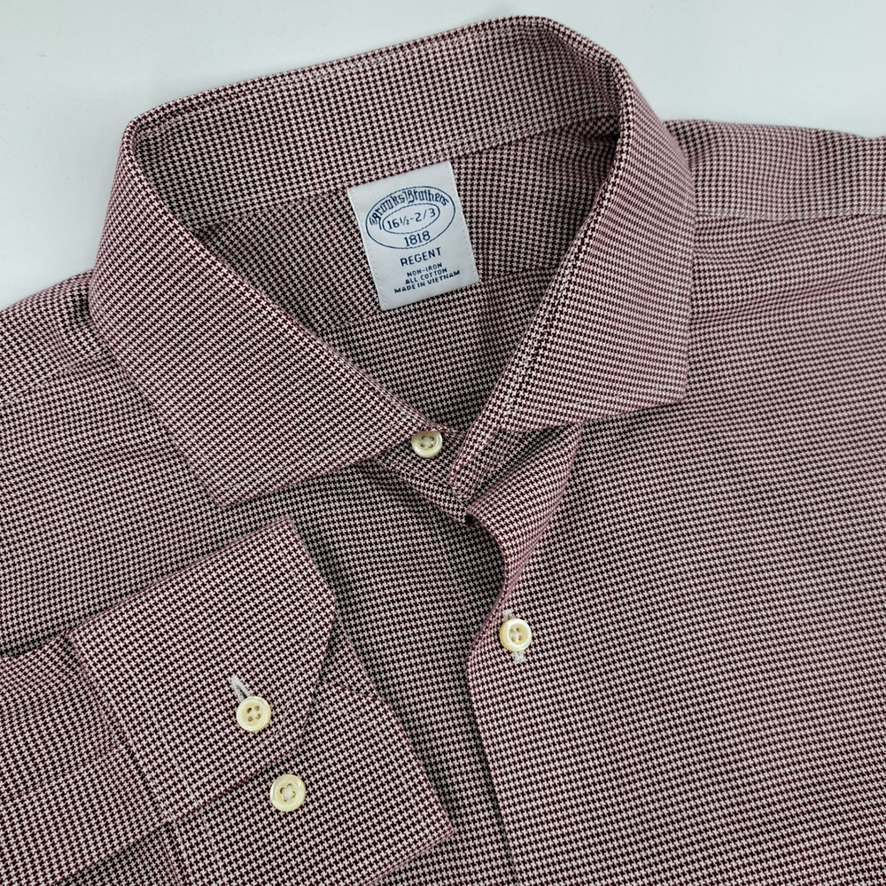 Brooks Brothers 1818 Regent Fit Non Iron Houndstooth Dress Shirt Mens 16.5 2/3